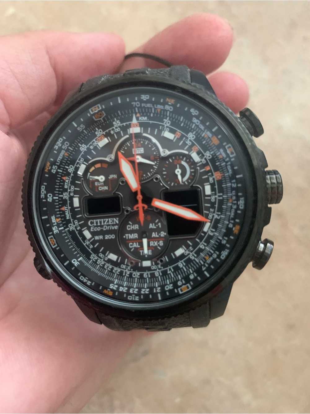 Citizen Black Pilot Chronograph Watch with Orange Accents